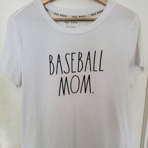 Rae Dunn White Baseball Mom. Graphic Tee Women's Size L
